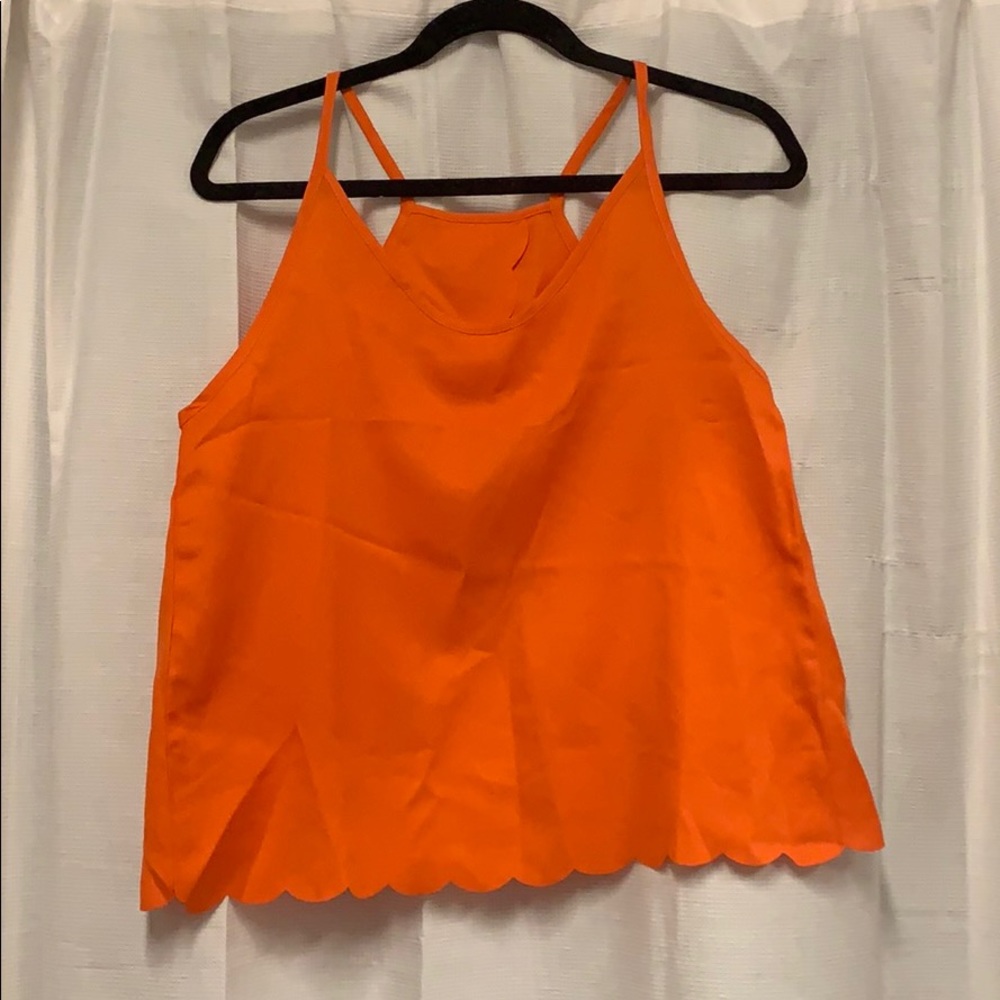 Orange Scalloped Open Back Halter Top